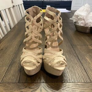 JustFab Cream Strappy Heels